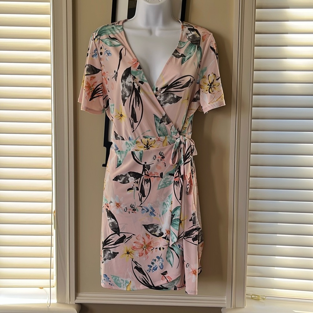 Mini dress cross body pink with flowers